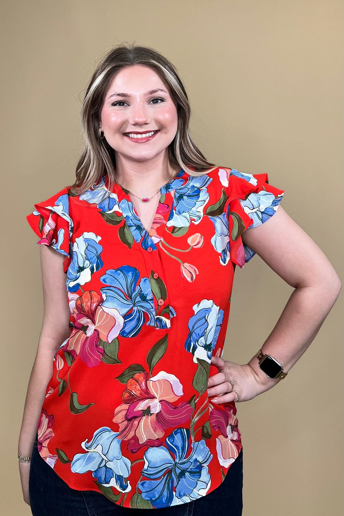Flutter Sleeve Split Neck Printed Top MISSY TOP SPECIAL ZAC & RACHEL