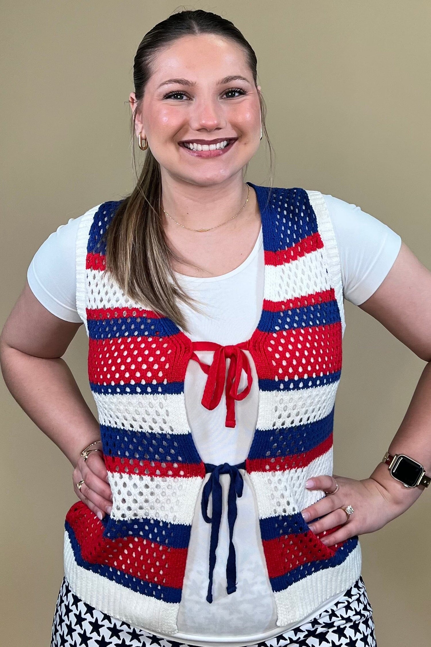 Americana Stripped Sweater Vest w/Bow Tie JRTOP CASUAL TOP SHE&amp;SKY 