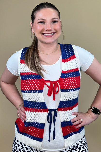Americana Stripped Sweater Vest w/Bow Tie JRTOP CASUAL TOP SHE&amp;SKY 