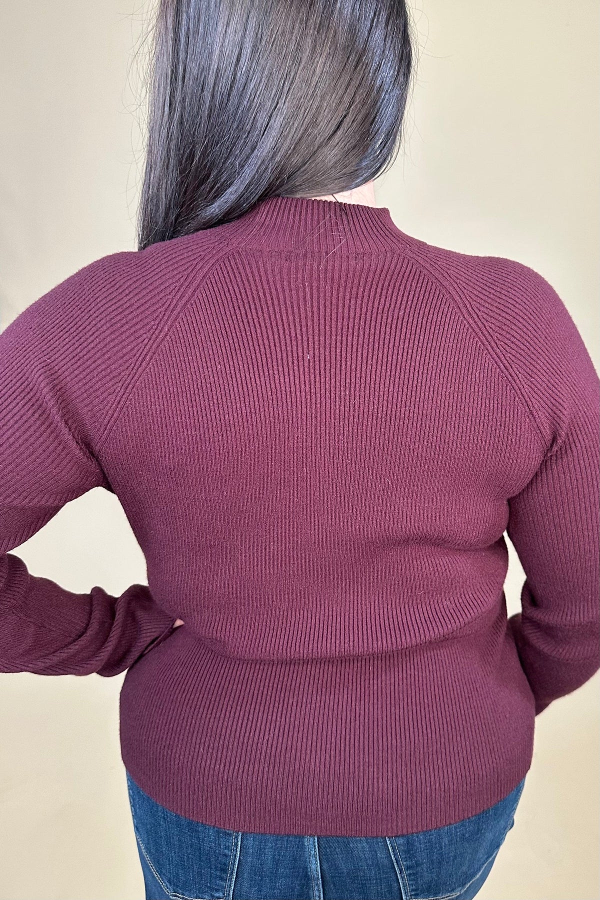 Long Sleeve Turtleneck Sweater - Dark Oxblood MISSY BASIC KNIT:~~Unassigned~~ LIVERPOOL 