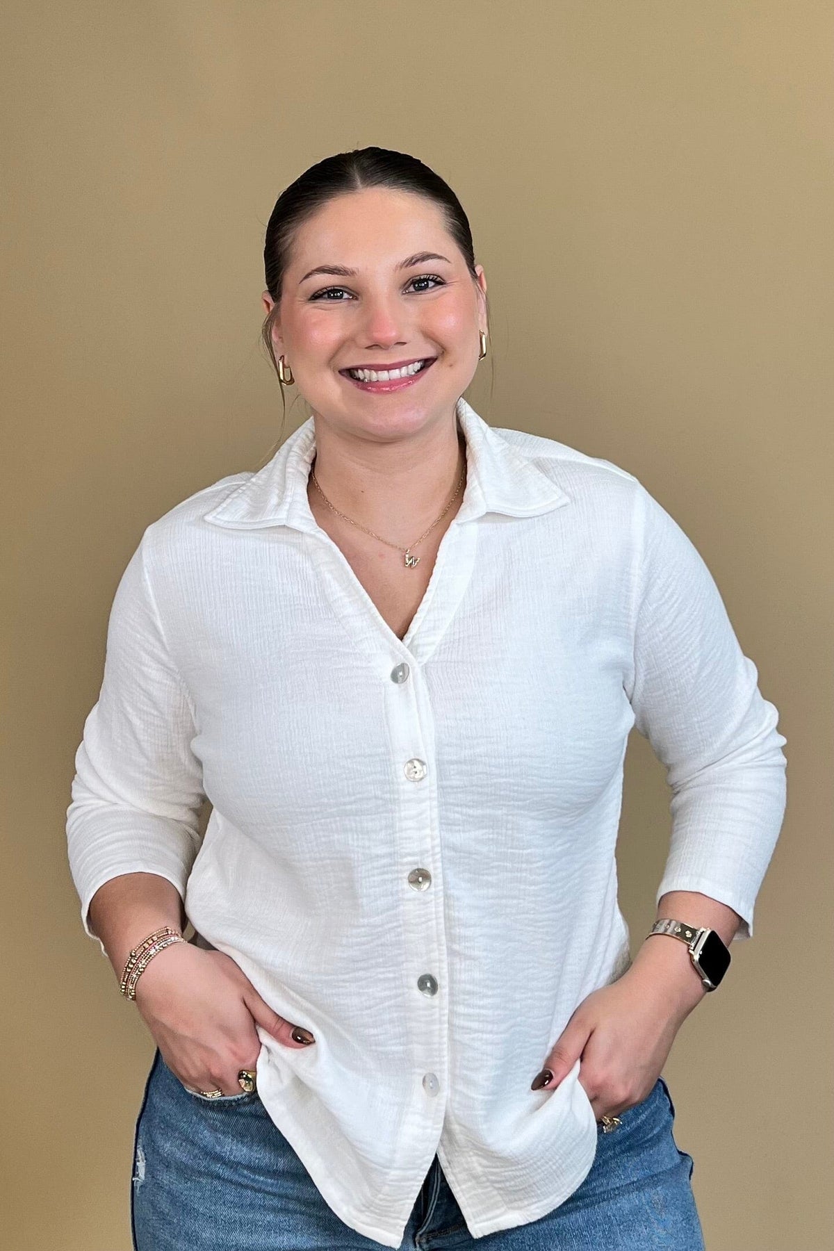 Long Sleeve Gauze Button Down w/Collar MISSY TOP SPECIAL PARSLEY &amp; SAGE 