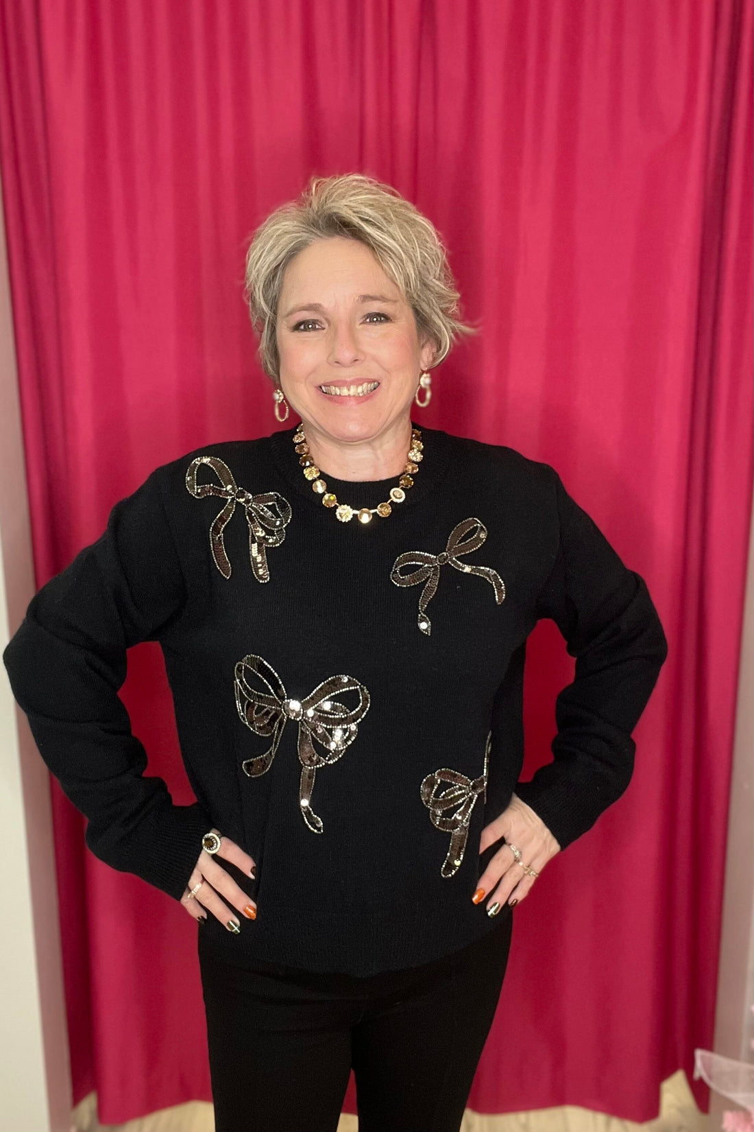 Long Sleeve Sequin Ribbon Sweater Top JR TOP DRESSY SHE&SKY