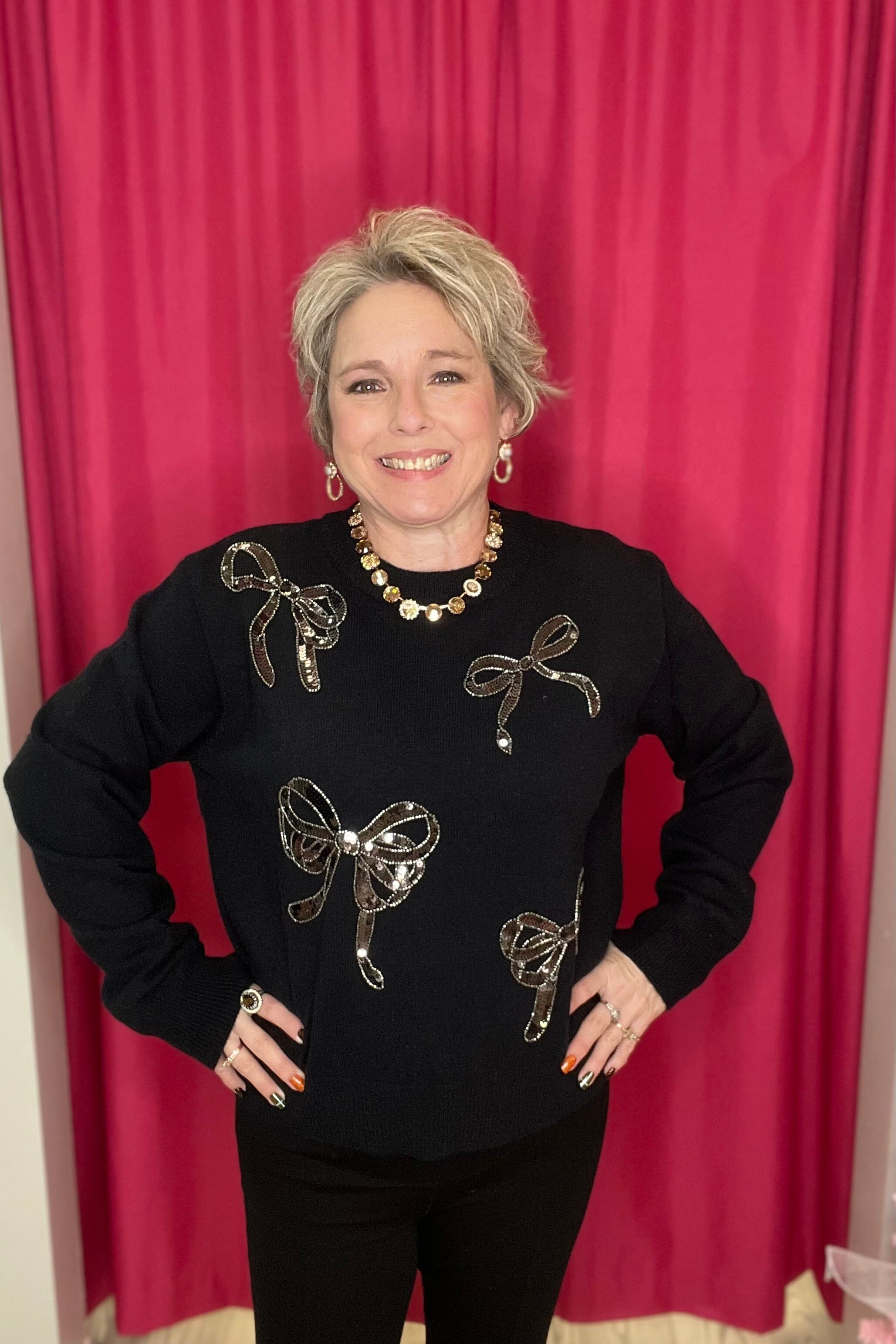 Long Sleeve Sequin Ribbon Sweater Top JR TOP DRESSY SHE&amp;SKY 