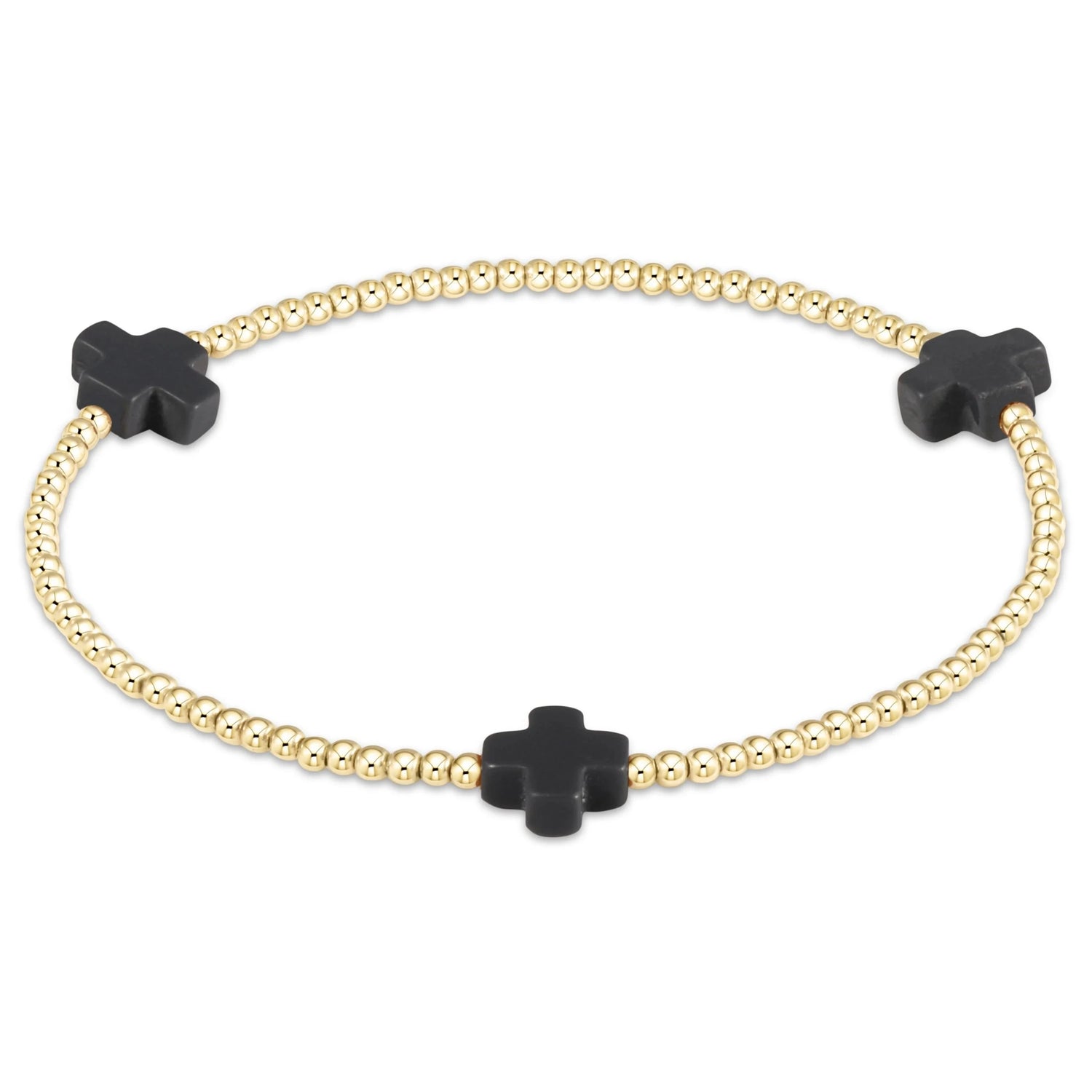 Enewton Signature Cross Gold Pattern 2mm Bead Bracelet- Charcoal JEWELRY ENEWTON 