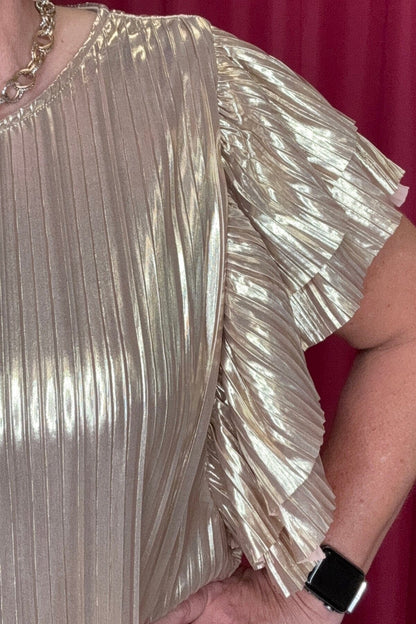 Flutter Sleeve Pleated Top JR TOP DRESSY GLAM 