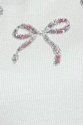 Round Neck Sequin Bow Knit Sweater Vest JR TOP DRESSY SHE&amp;SKY 