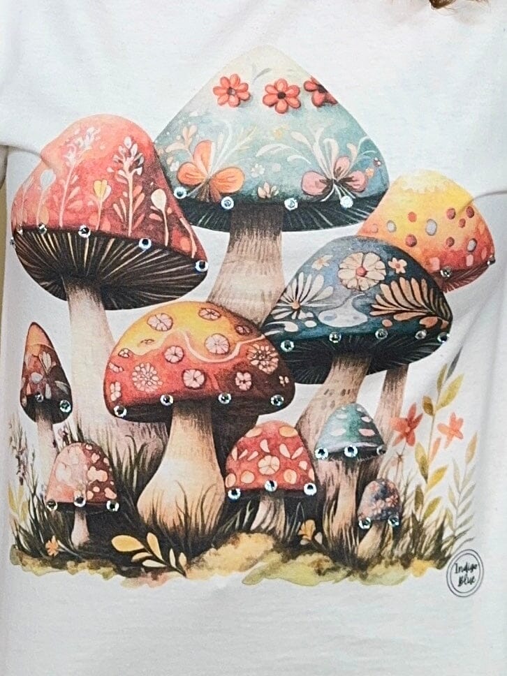 Enchanted Mushroom Patch Graphic Tee MISSY BASIC KNIT INDIGO BLUE 