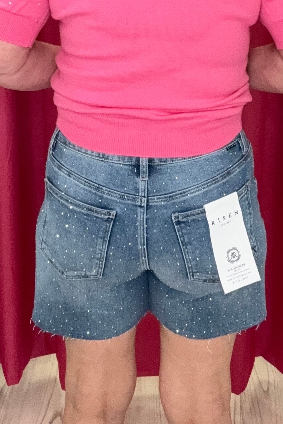 Slouchy Mid Length All Over Rhinestone Shorts BOTTOMS RISEN 