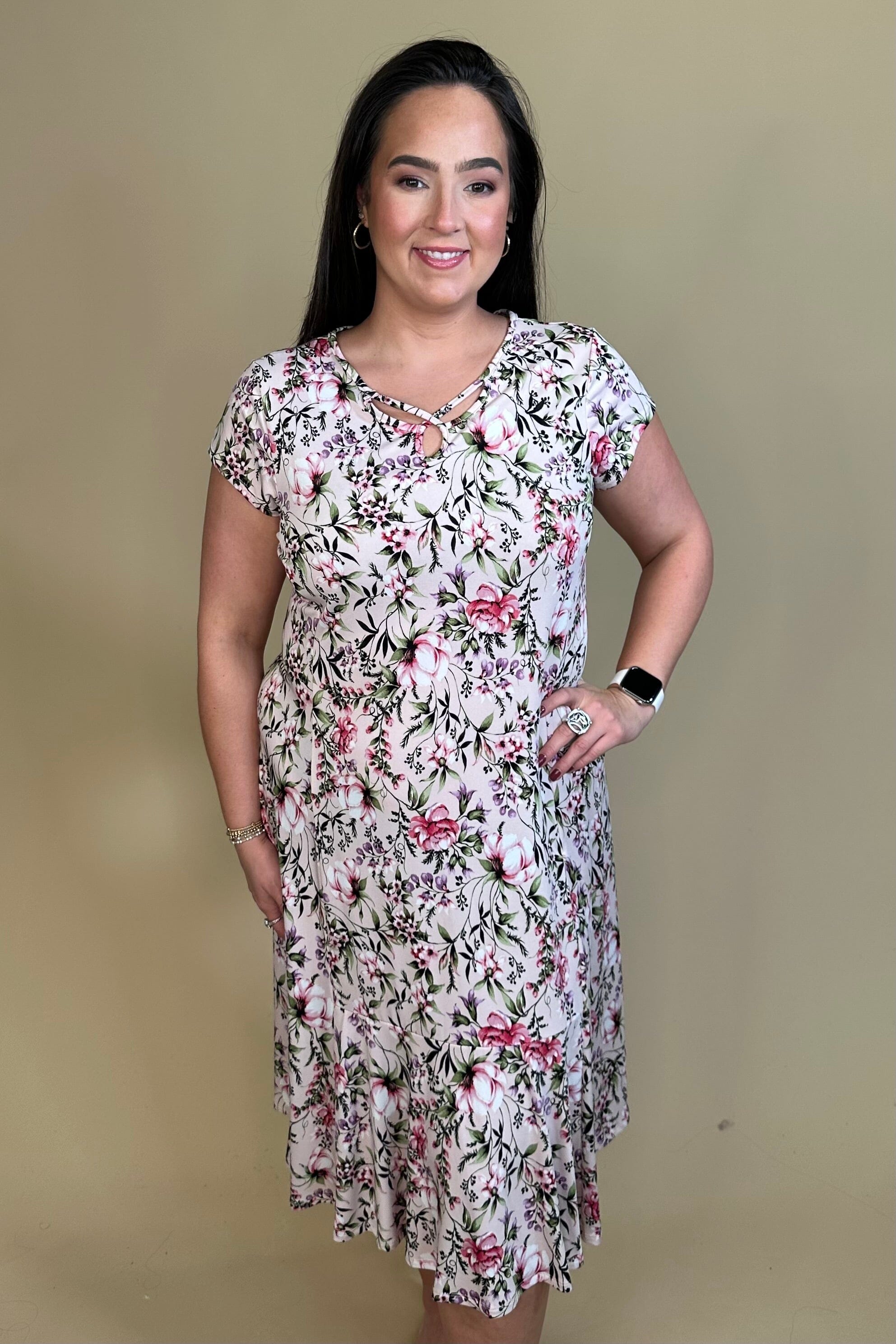 Printed Cap Sleeve Midi Dress DRESS SOUTHERN LADY 