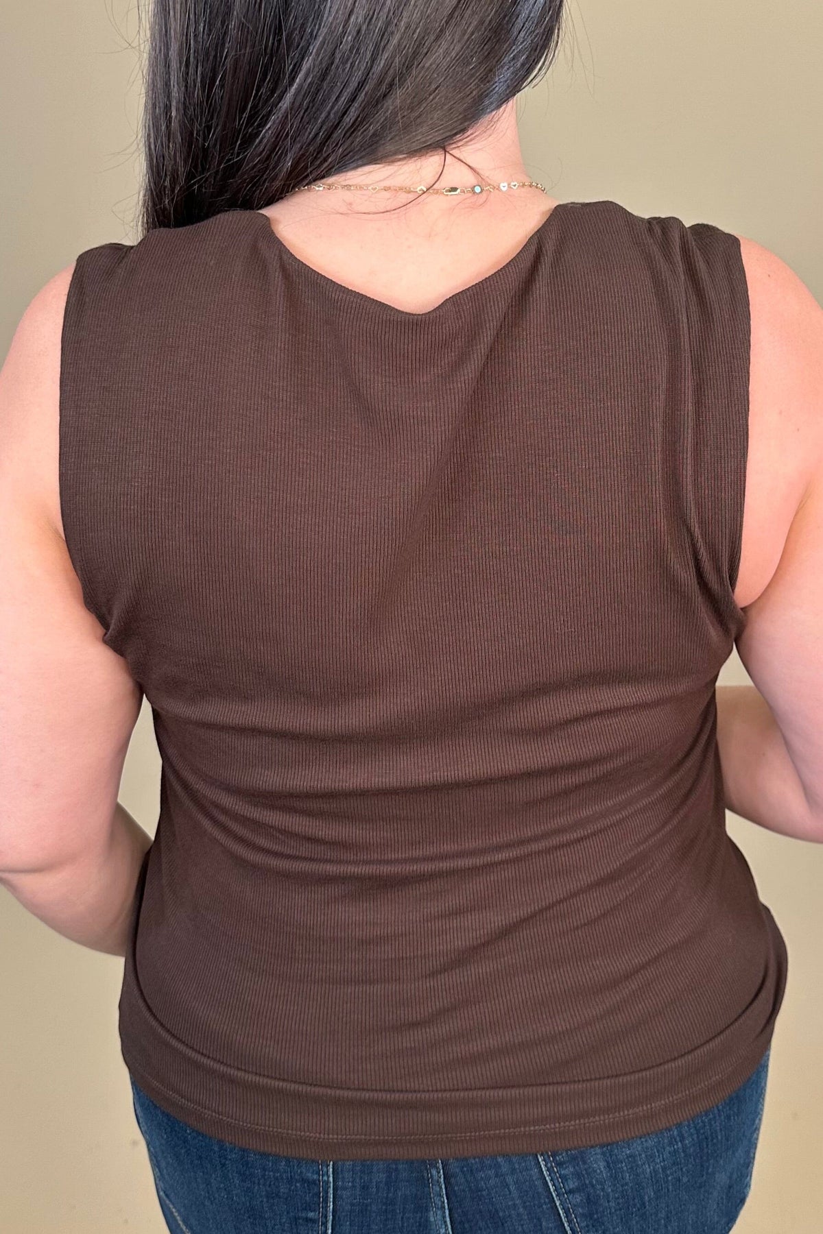 Sleevless Built in Bra Knit Top - Espresso MISSY BASIC KNIT:LPTRUNKFALL26 LIVERPOOL 