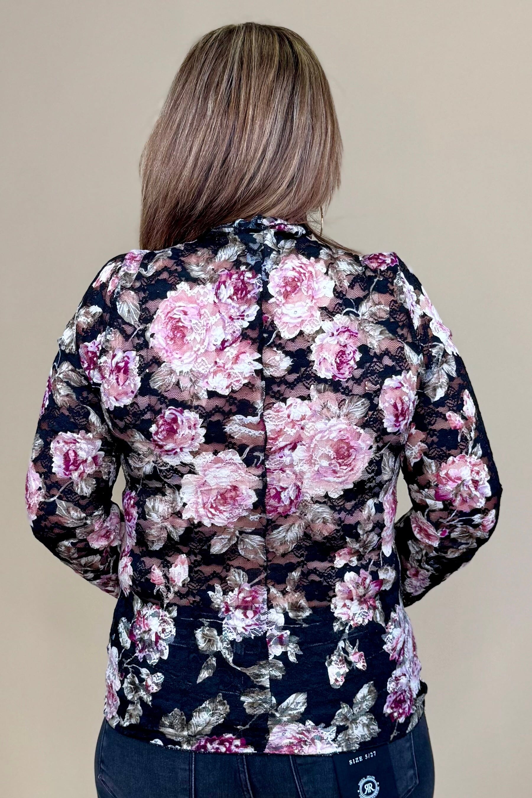 Long Sleeve Floral Lace Mesh MISSY BASIC KNIT VERYJ 