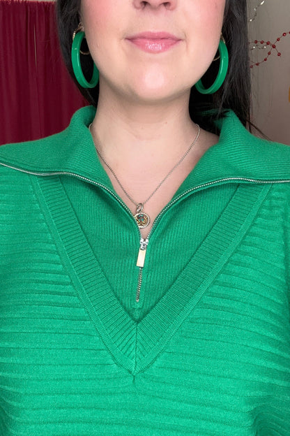 Zip Up V-Neck Sweater MISSY TOP SPECIAL TRIBAL 