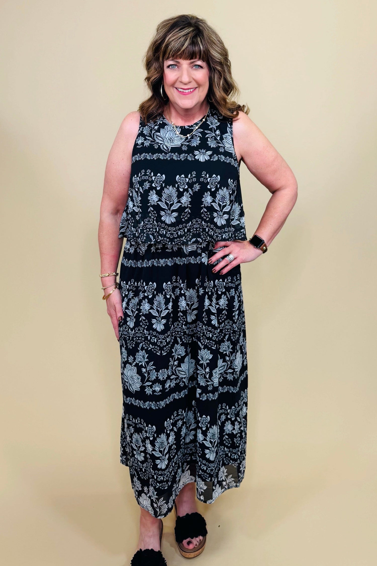 Printed Tank Dress w/Top Layer DRESS KEREN HART 