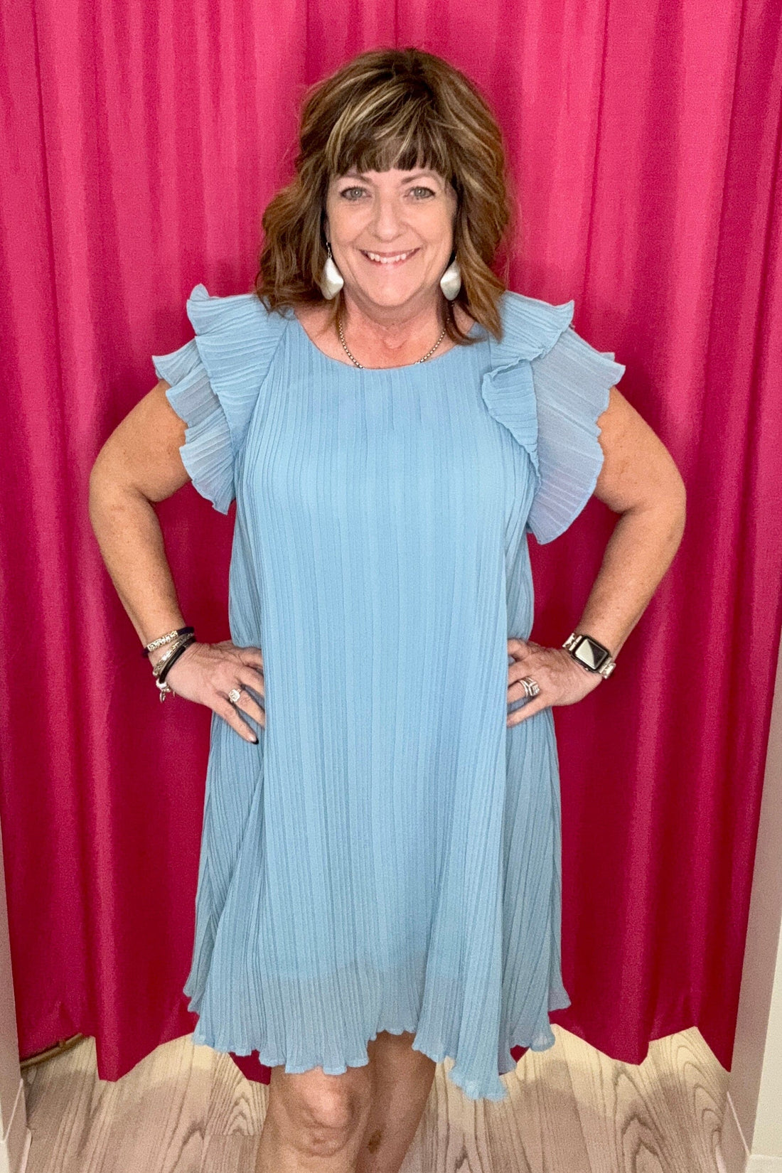 Ruffle Sleeve Pleated Dress DRESS VERYJ 