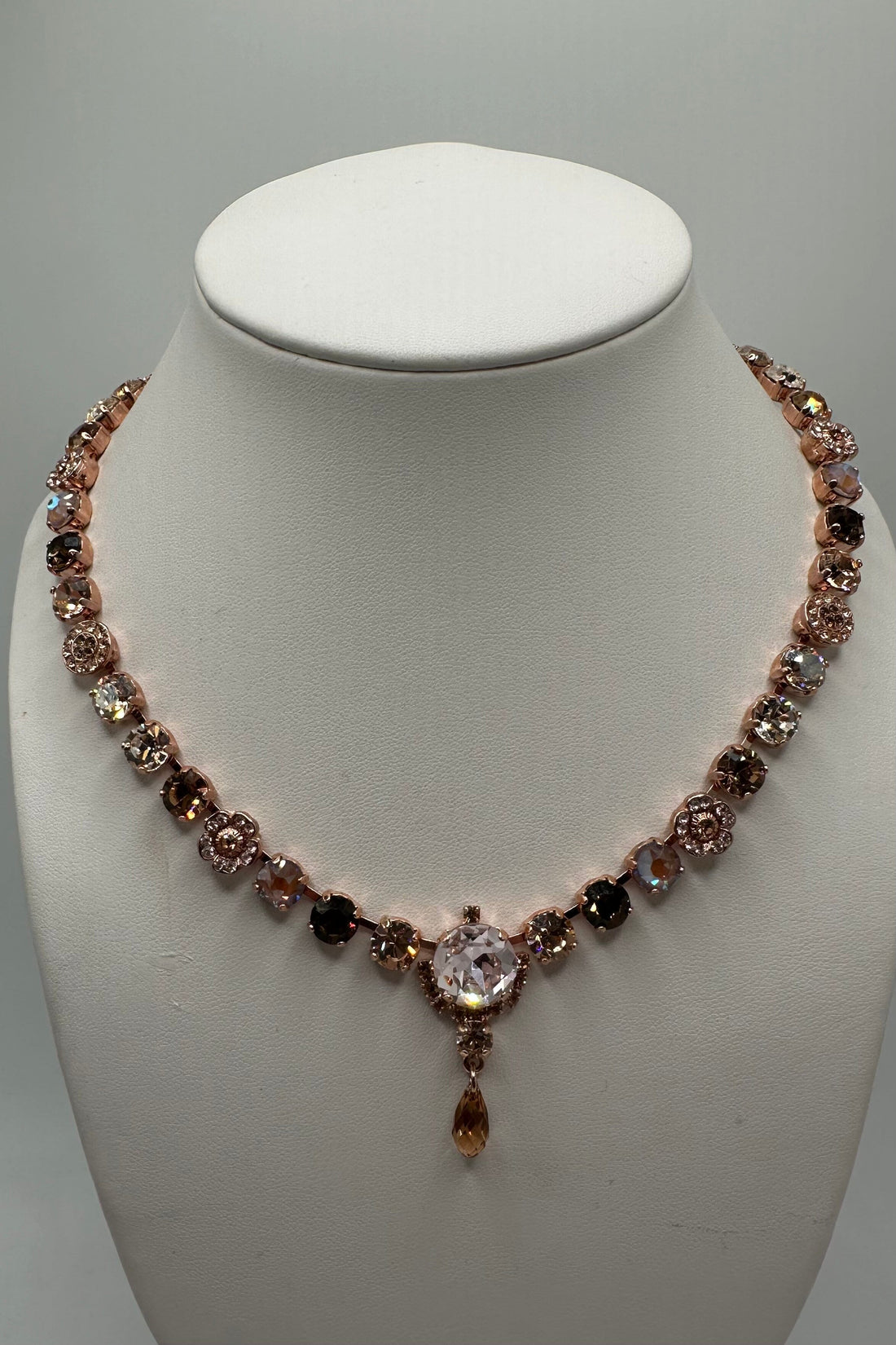 Petite Necklace with Rivoli Center Cluster in "Amaretto" - Rose Gold BETTERBRANDJEWELRY MICHALSMARIANA 
