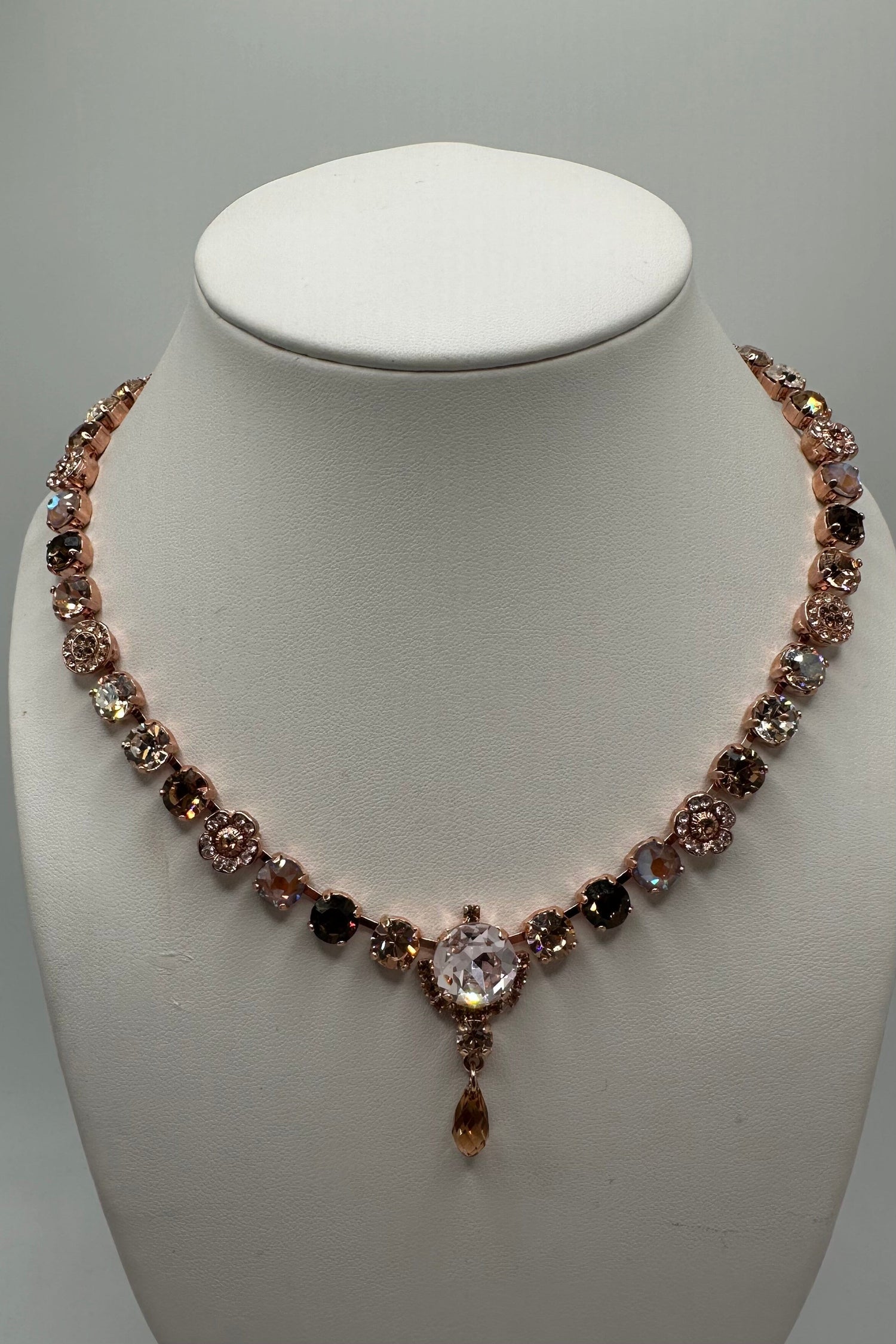 Petite Necklace with Rivoli Center Cluster in "Amaretto" - Rose Gold BETTERBRANDJEWELRY MICHALSMARIANA 
