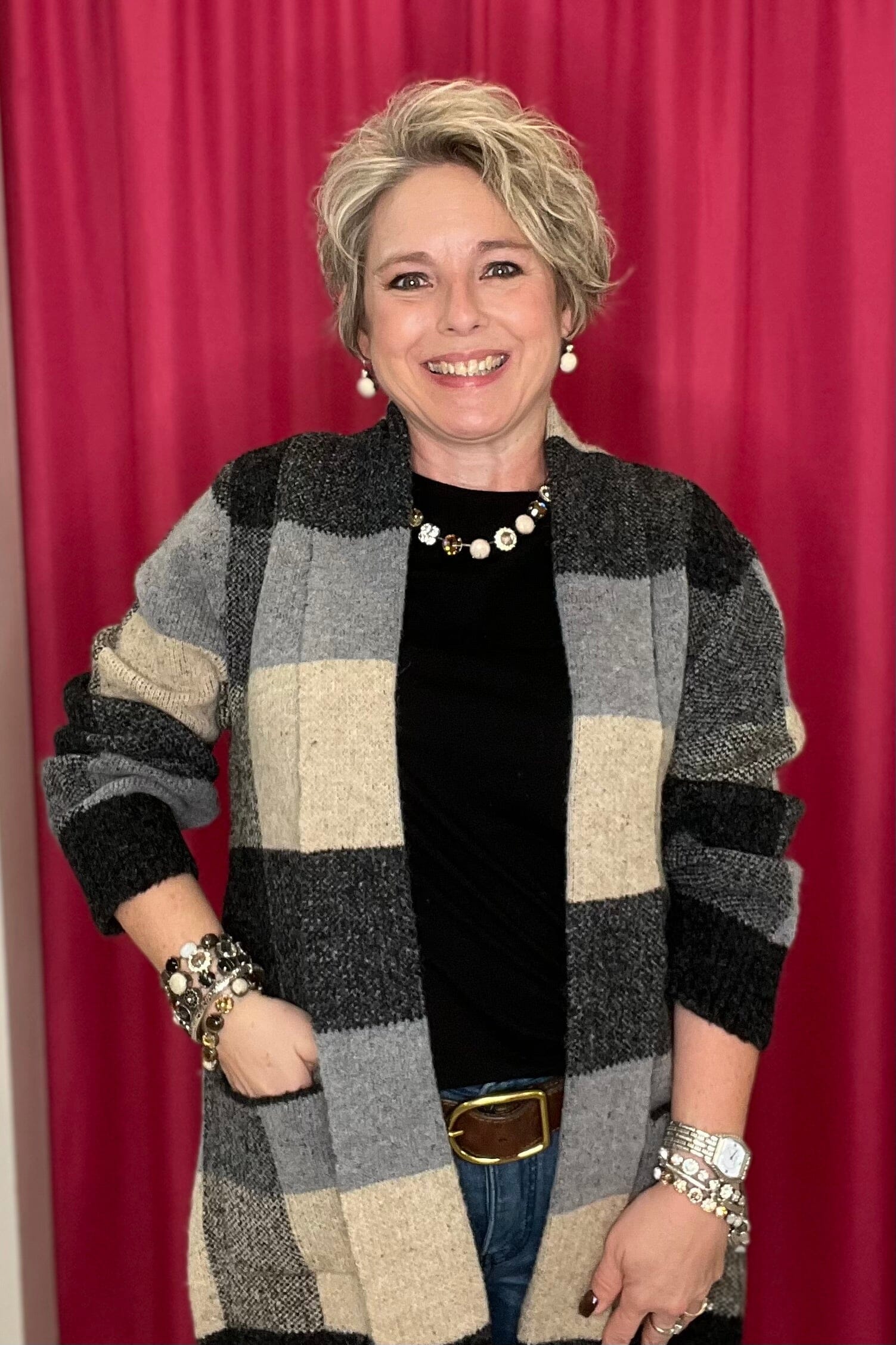 Long Sleeve Checked Cardigan w/Pockets OUTFIT COMPLETER SOUTHERN LADY 