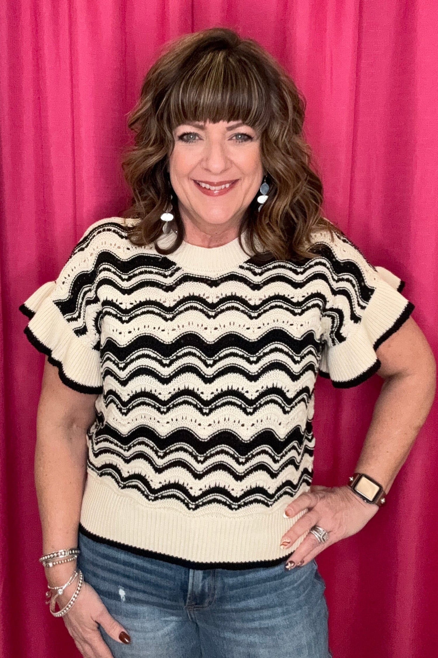 Short Sleeve Sweater w/Tiping Detail MISSY TOP SPECIAL TRIBAL 