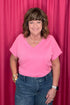 Short Sleeve V-Neck Ribbed Top JRTOP CASUAL TOP ANDREE PINK S 