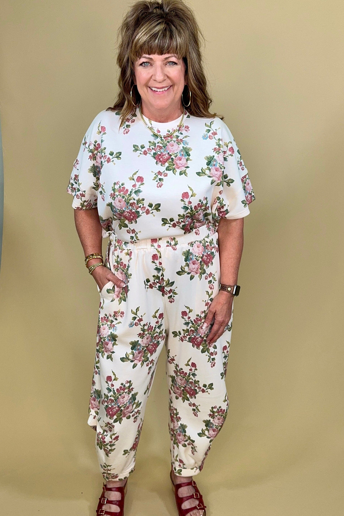 Floral Bouquet Soft Scuba Matching Set JRTOP CASUAL TOP DAVI&amp;DANI 