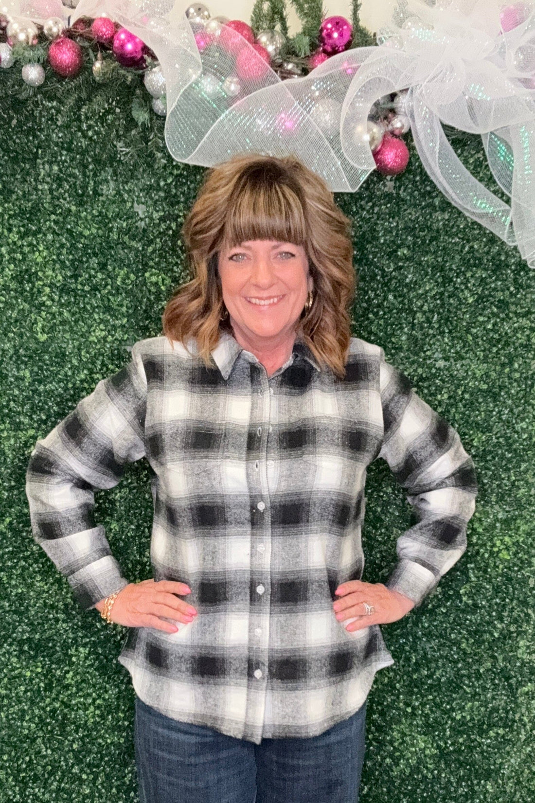 Long Sleeve Flannel Button Down MISSY TOP SPECIAL KEREN HART