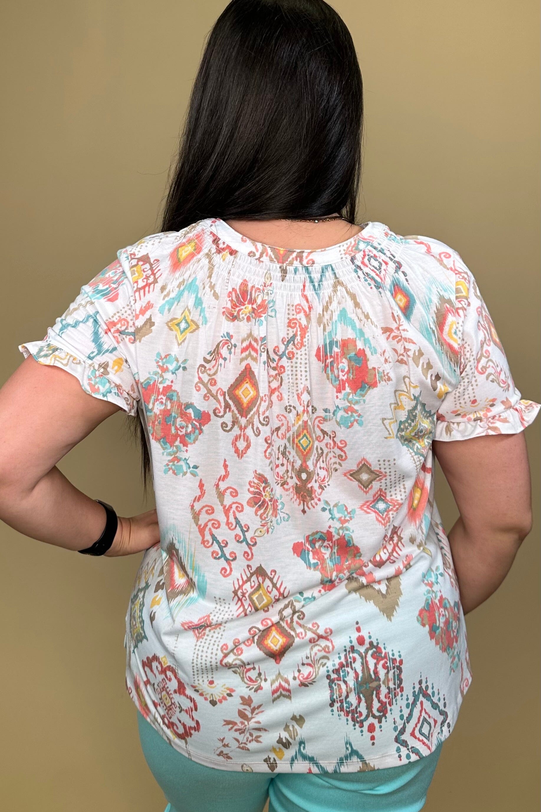 Short Ruffle Sleeve Printed Top MISSY TOP SPECIAL SOUTHERN LADY 