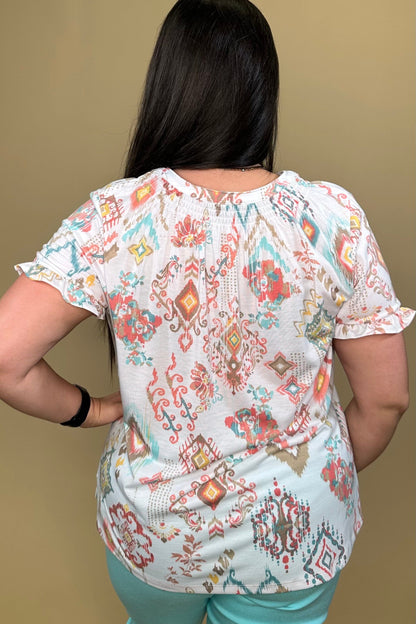 Short Ruffle Sleeve Printed Top MISSY TOP SPECIAL SOUTHERN LADY 