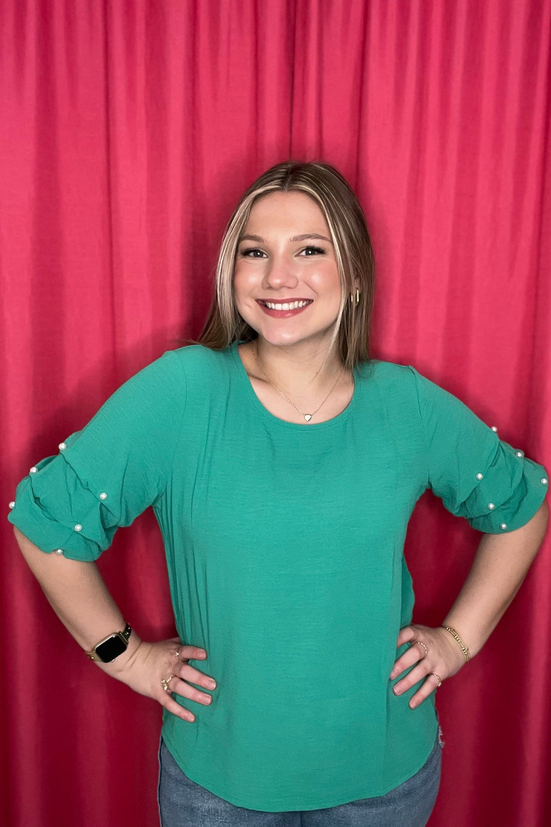 Short Sleeve Pucker Sleeve w/Pearls MISSY TOP SPECIAL CREATION 