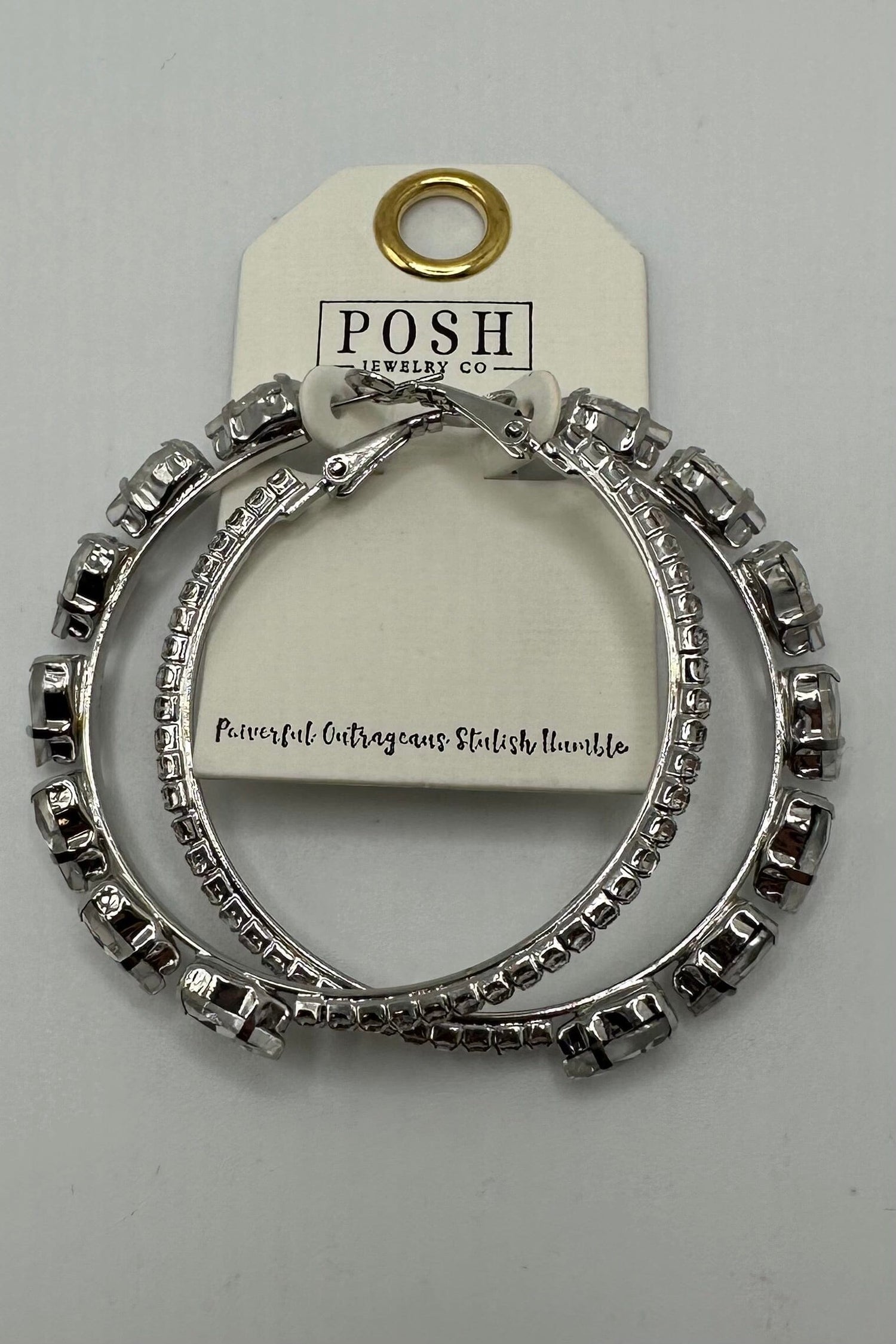 Fashion Earring - Chunky Silver Stone Hoops JEWELRY SUSIE 