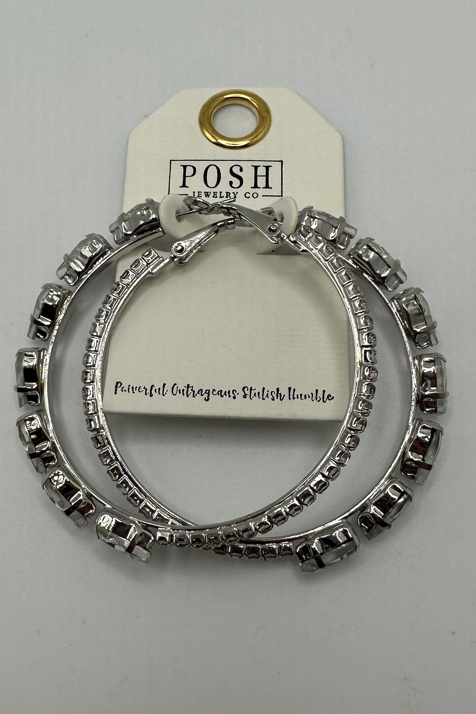 Fashion Earring - Chunky Silver Stone Hoops JEWELRY SUSIE 