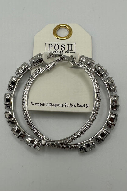 Fashion Earring - Chunky Silver Stone Hoops JEWELRY SUSIE 