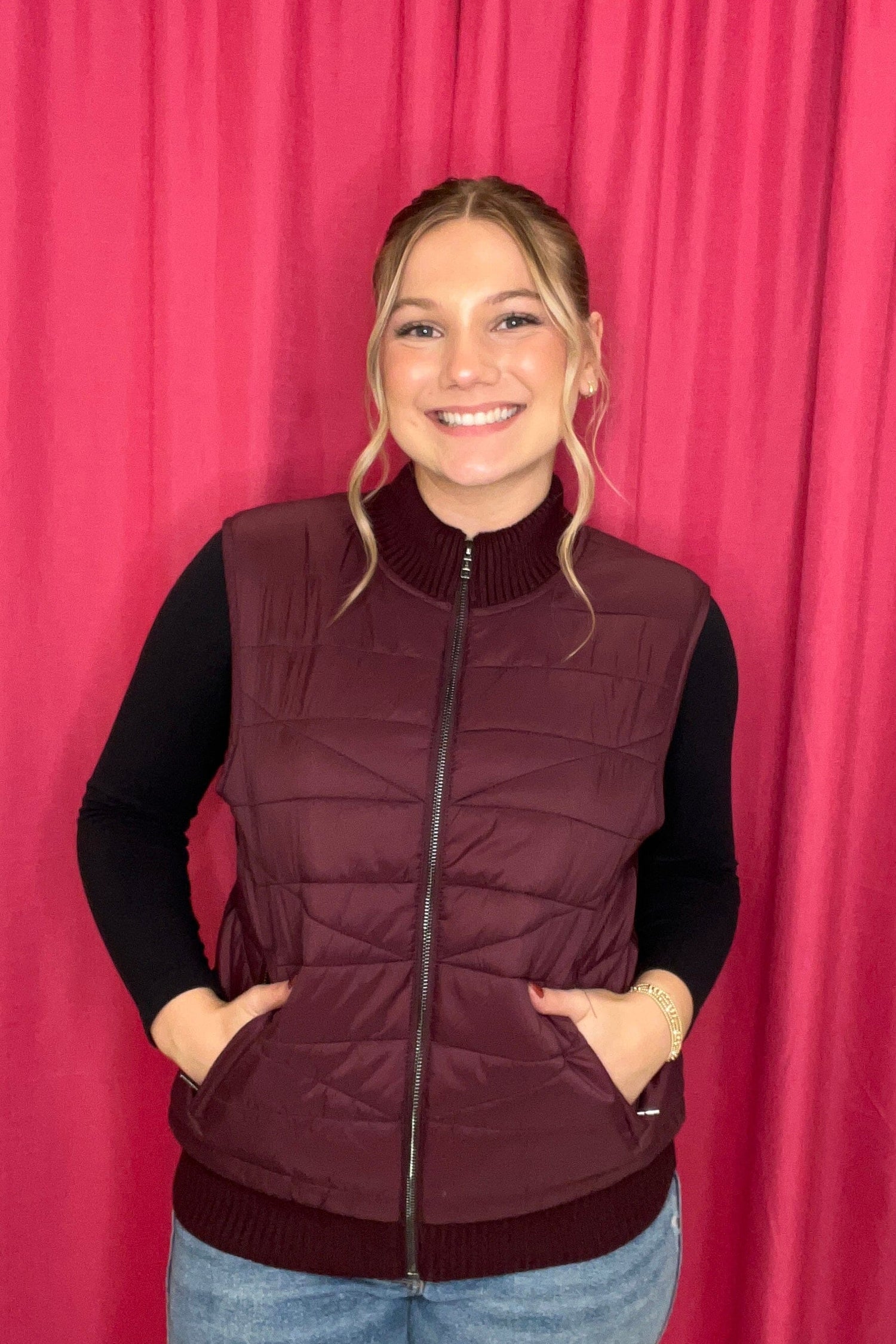 Sleeveless Quilted Front Full Zip Vest OUTFIT COMPLETER LIVERPOOL 