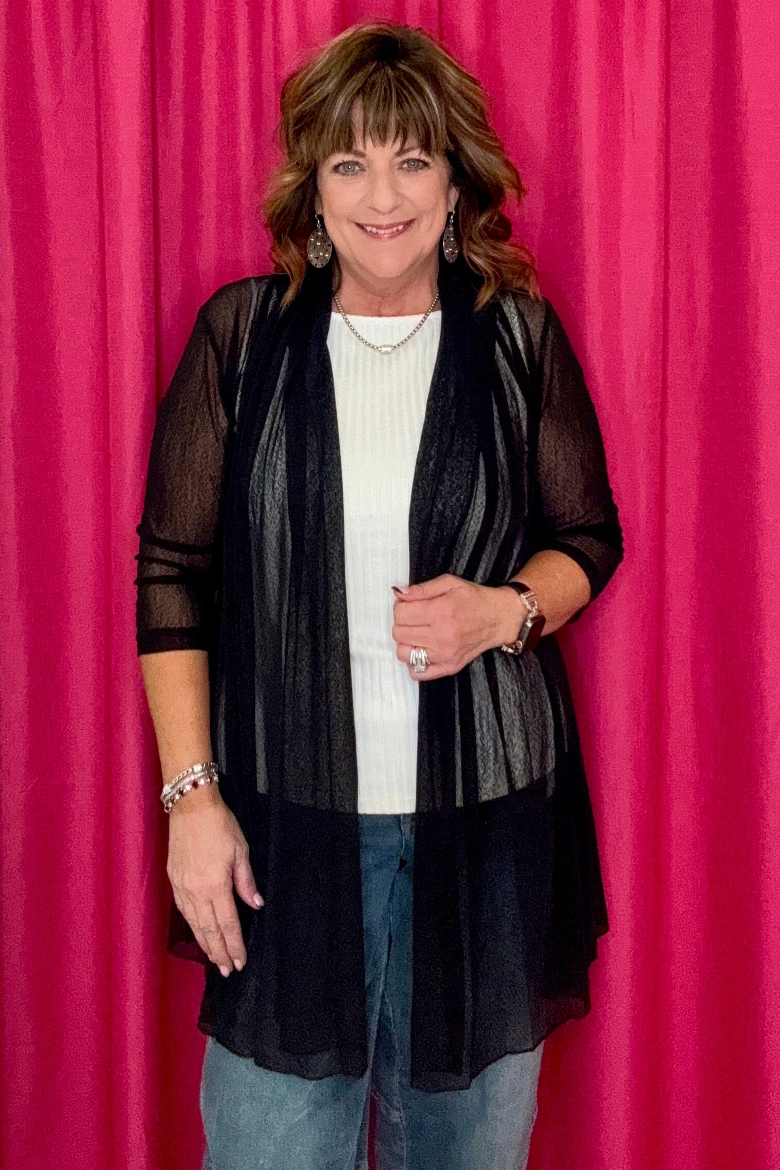 Long Sleeve Long Mesh Cardigan OUTFIT COMPLETER CREATION BLK S 