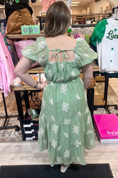 Puff Sleeve Square Neck Dress w/Queen Annes Lace Detail DRESS VERYJ 