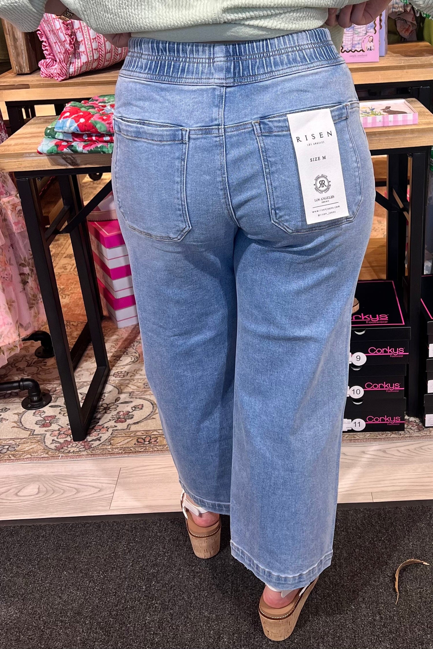 Elastic Band Slouchy Crop Baggy Patch Pockets Jeans JEANS RISEN 
