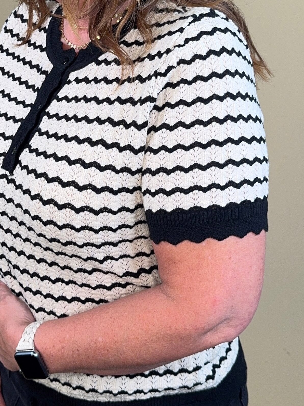 Short Sleeve Striped Sweater Top w/ Buttons JRTOP CASUAL TOP:~~Unassigned~~ JODIFL 