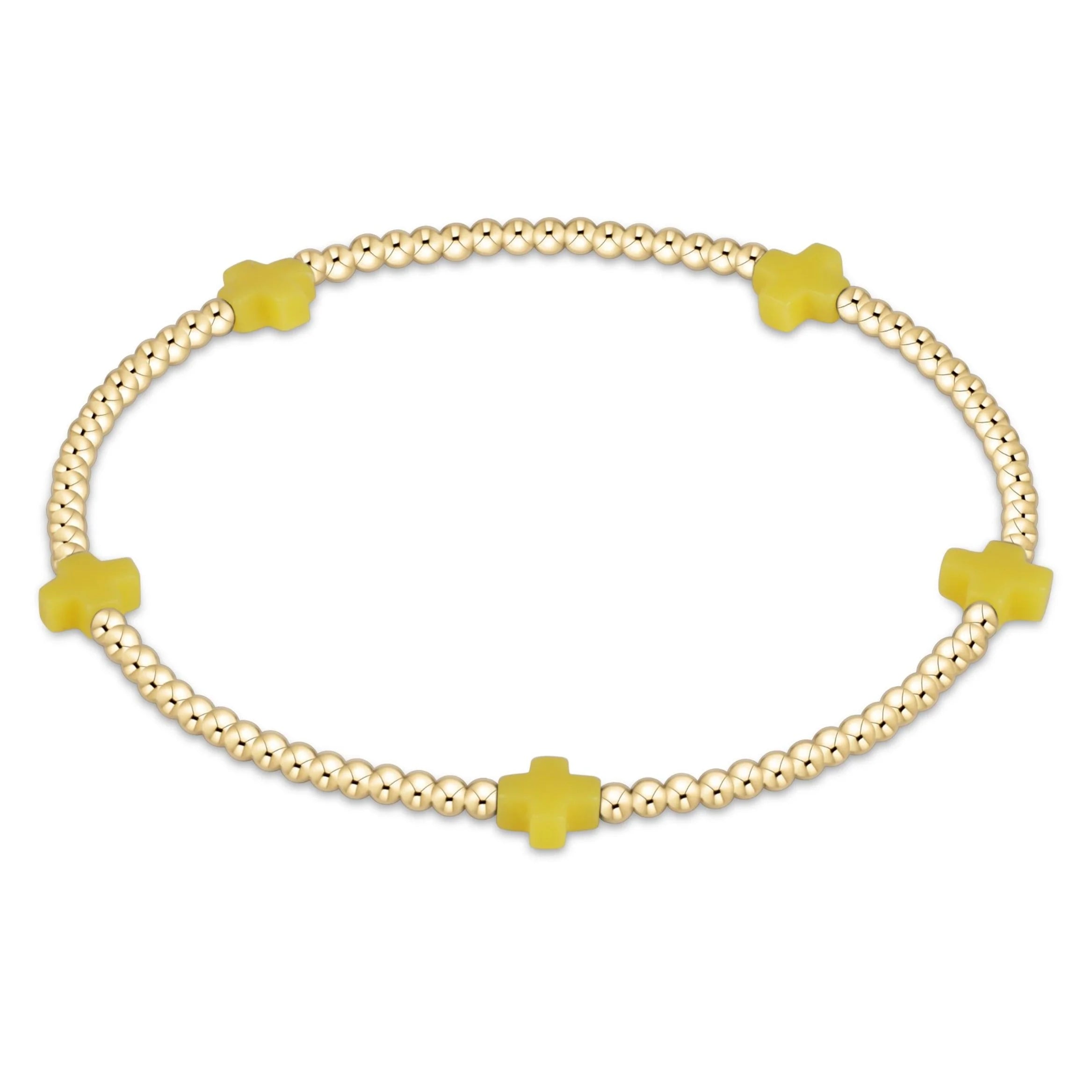 Enewton Signature Cross Small Gold Pattern 2mm Bead Bracelet- Canary