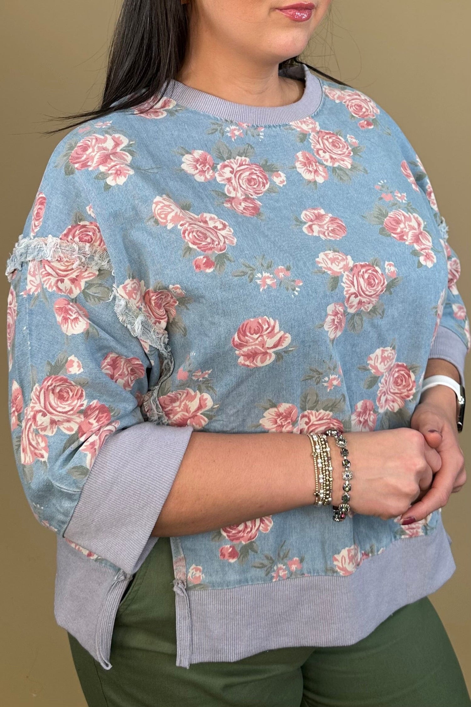 Floral Print Denim Top JRTOP CASUAL TOP:~~Unassigned~~ SOUTHERN GRACE 