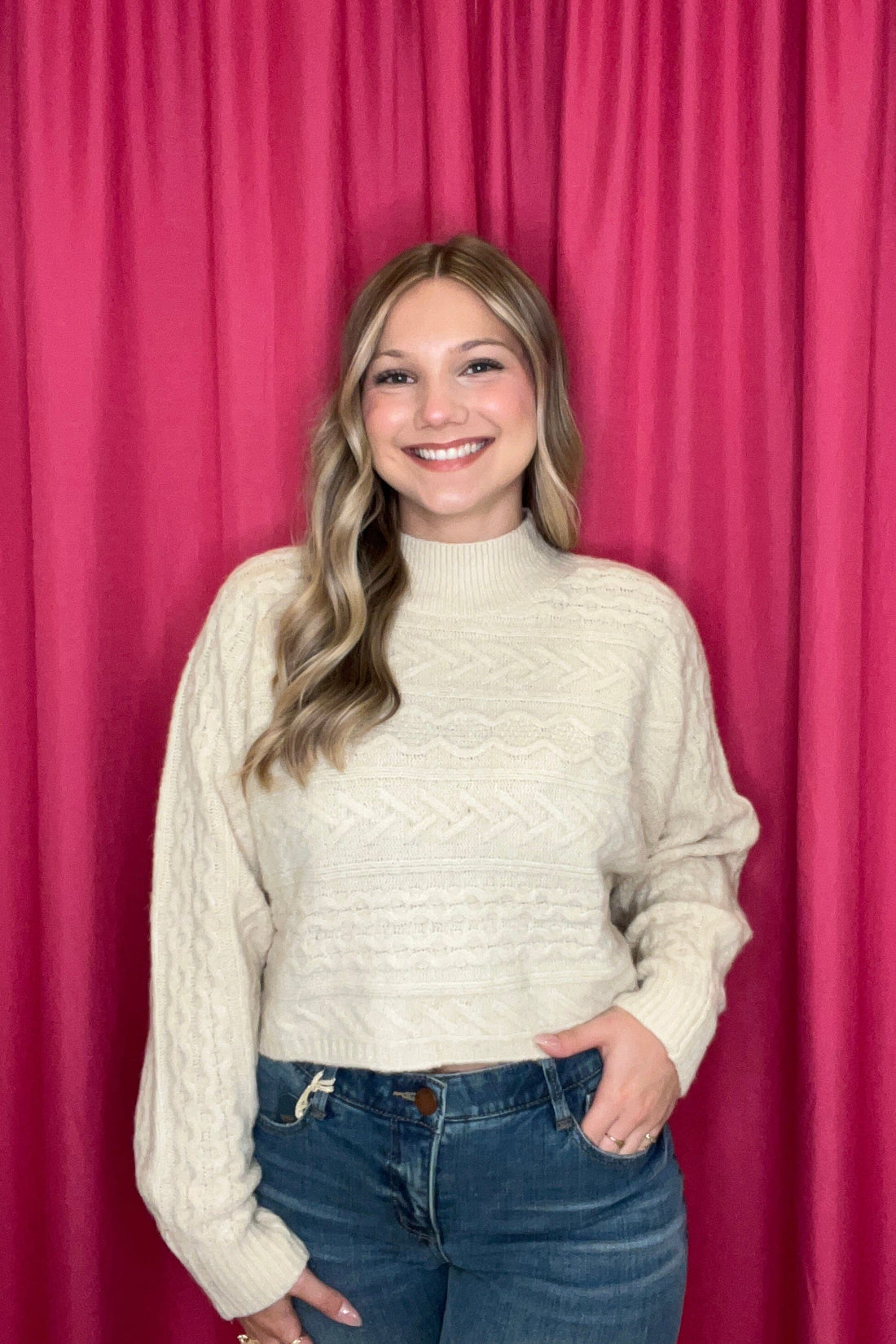 Cozy Brushed Cable Knit Cropped Sweater SWEATER ALLIE &amp; ROSE 