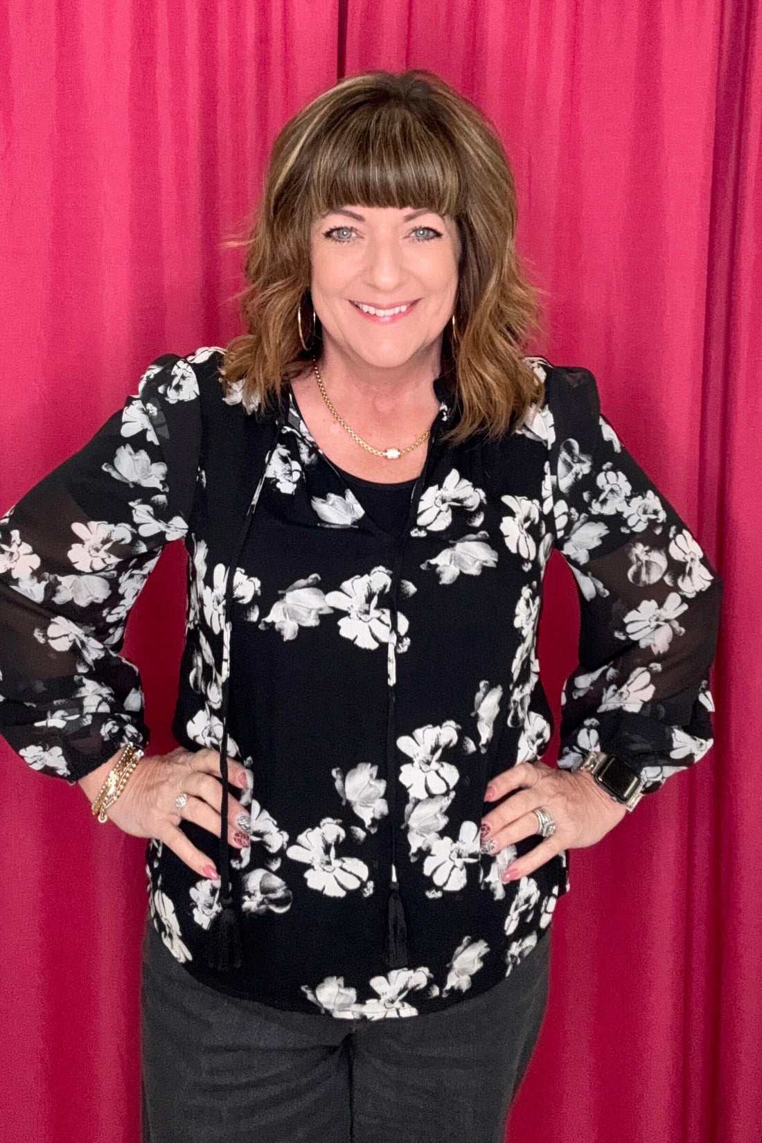 Long Sleeve Popover Shirred Woven Blouse MISSY TOP SPECIAL LIVERPOOL 