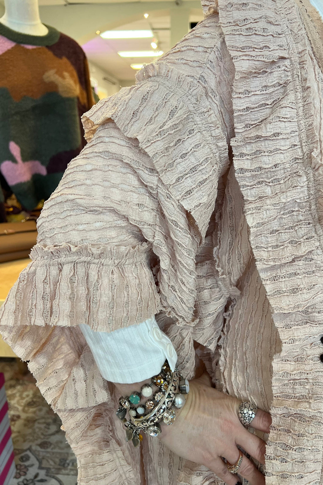 Ruffle Collar Mid Poncho Cardigan OUTFIT COMPLETER BLUEVELVET 