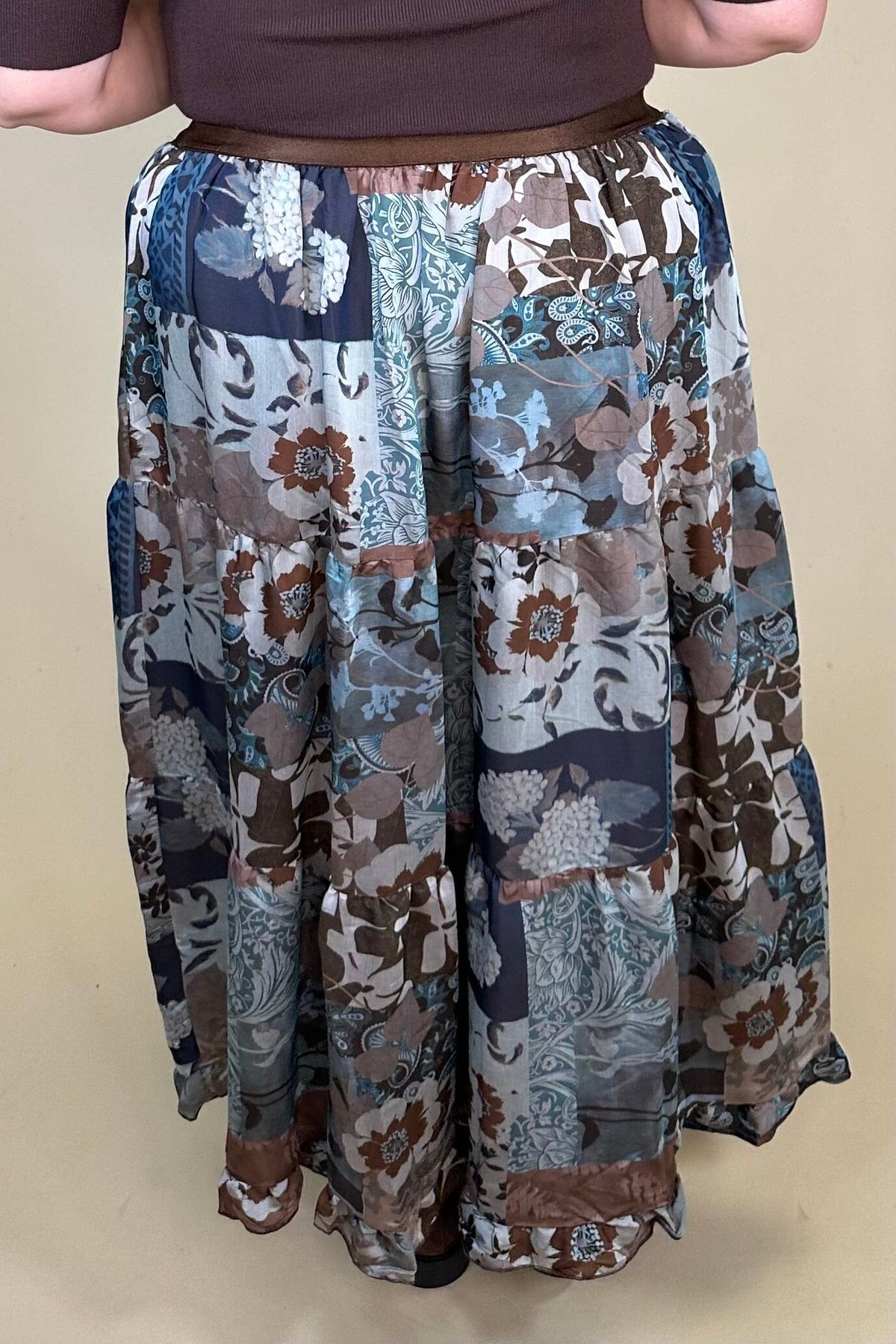 Patchwork Floral Print Tiered Skirt BOTTOMS:~~Unassigned~~ UMGEE 