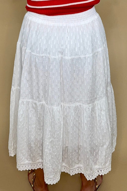 Swiss Dot Pull On Skirt w/Lace Hem BOTTOMS KEREN HART 