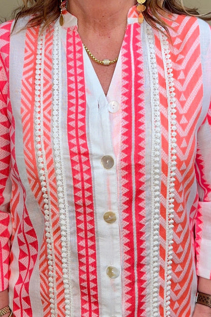 3/4 Sleeve Printed Button Down w/Trim MISSY TOP SPECIAL PARSLEY &amp; SAGE 