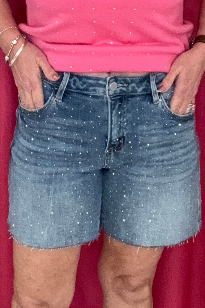Slouchy Mid Length All Over Rhinestone Shorts BOTTOMS RISEN 