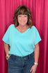 Short Sleeve V-Neck Ribbed Top JRTOP CASUAL TOP ANDREE AQUA S 