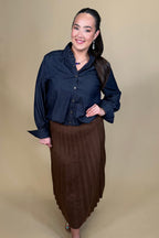Long Sleeve Ruffle Neck Bubble Hem Top MISSY TOP SPECIAL:~~Unassigned~~ DEMOCRACY 