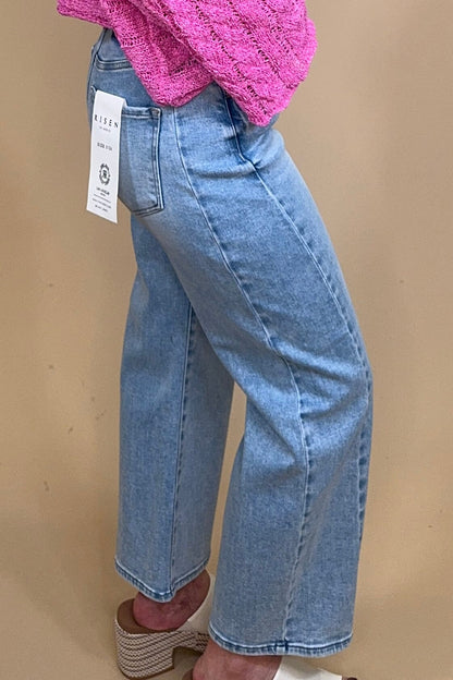 High Rise Crop Barrel Adjustable Waistband Jeans JEANS RISEN 