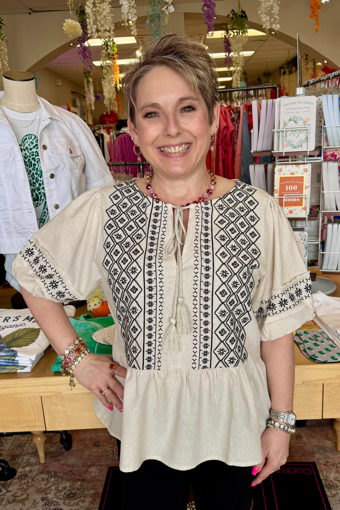 Embroidered Top w/ Half Balloon Sleeve JR TOP DRESSY UMGEE 