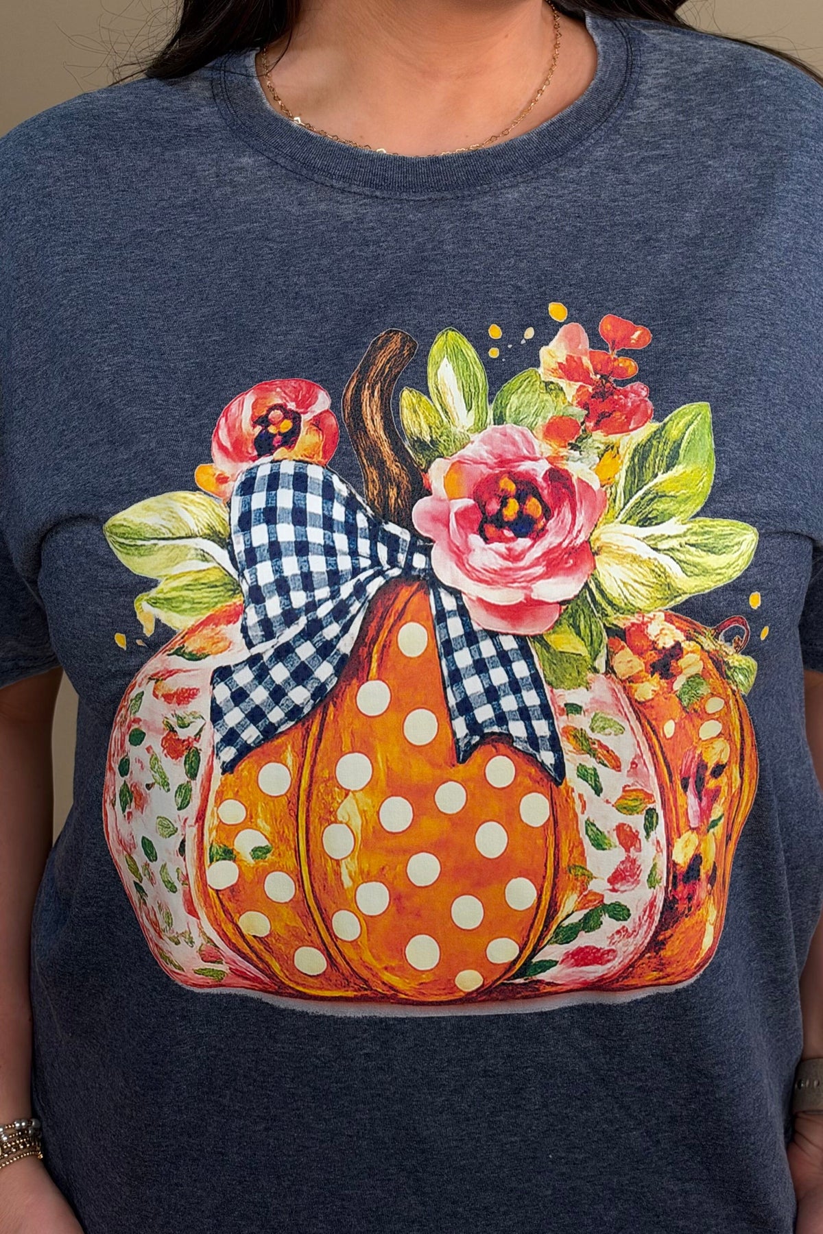 Floral Pumpkin Fall Graphic Tee MISSY BASIC KNIT:~~Unassigned~~ SUGAR STITCH 